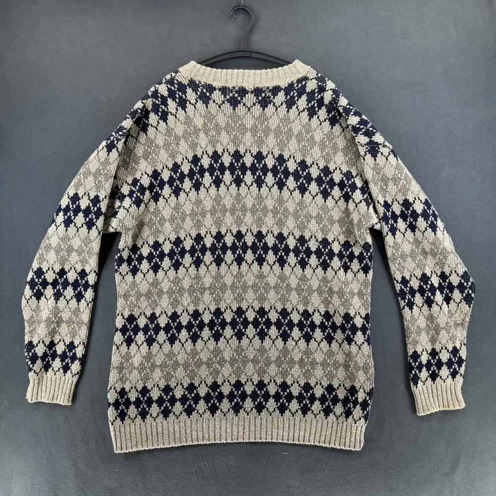 Vintage SCANDIA Argyle Cotton Knit Sweater Mens L Made In USA 80s 90s Grandpa
